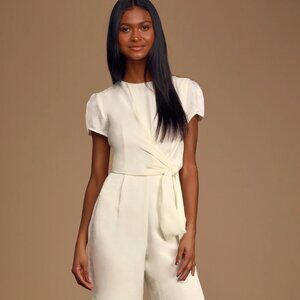Lulu's Let Me Entertain You Ivory Satin Wide-Leg Jumpsuit